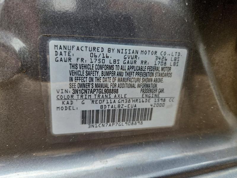 Продажа на аукционе авто 2016 Nissan Versa, vin: 3N1CN7AP7GL908898, номер лота: 57523606