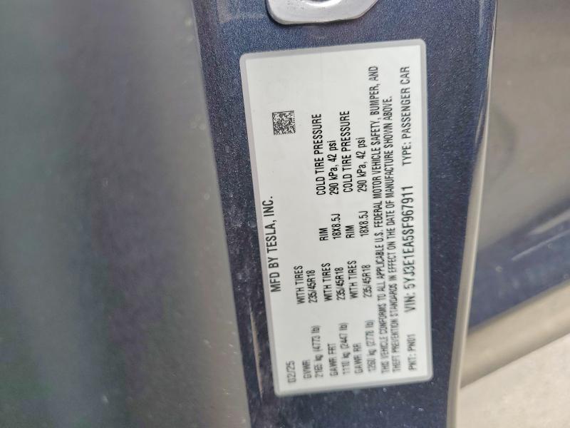 Aukcja sprzedaży 2025 Tesla Model 3, vin: 5YJ3E1EA5SF967911, numer aukcji: 56899576