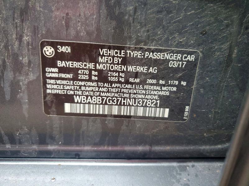 Aukcja sprzedaży 2017 Bmw 340, vin: WBA8B7G37HNU37821, numer aukcji: 58293046