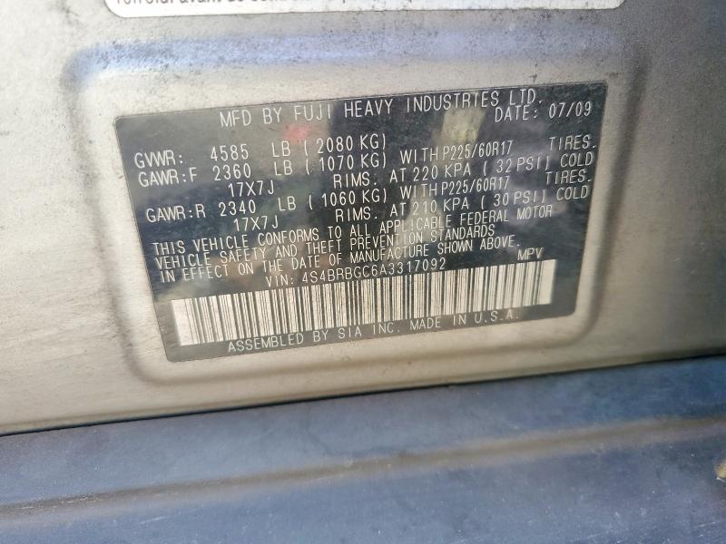 2010 Subaru Outback მანქანა იყიდება აუქციონზე, vin: 4S4BRBGC6A3317092, აუქციონის ნომერი: 58318216