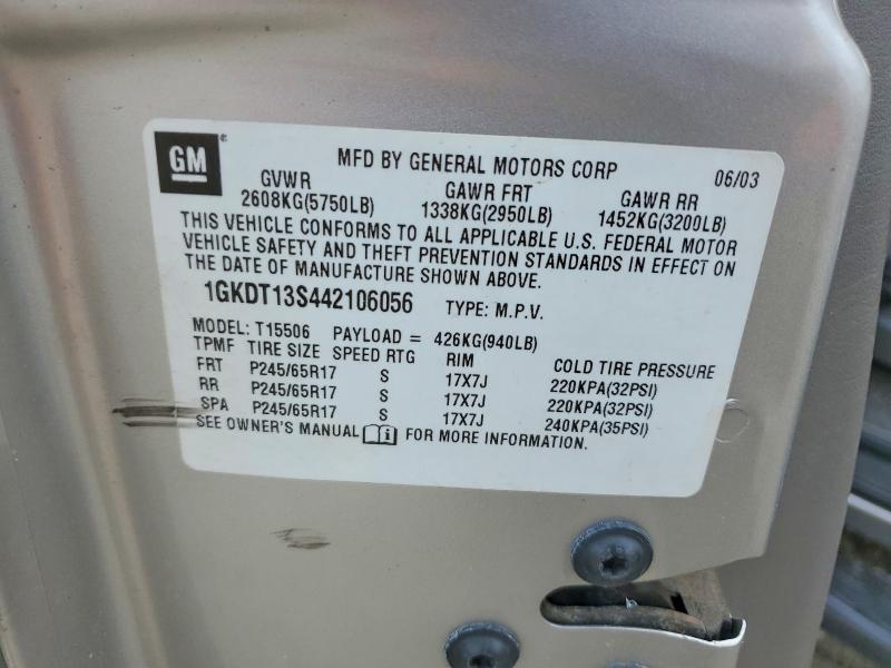 Продаж на аукціоні авто 2004 Gmc Envoy, vin: 1GKDT13S442106056, номер лоту: 58742436