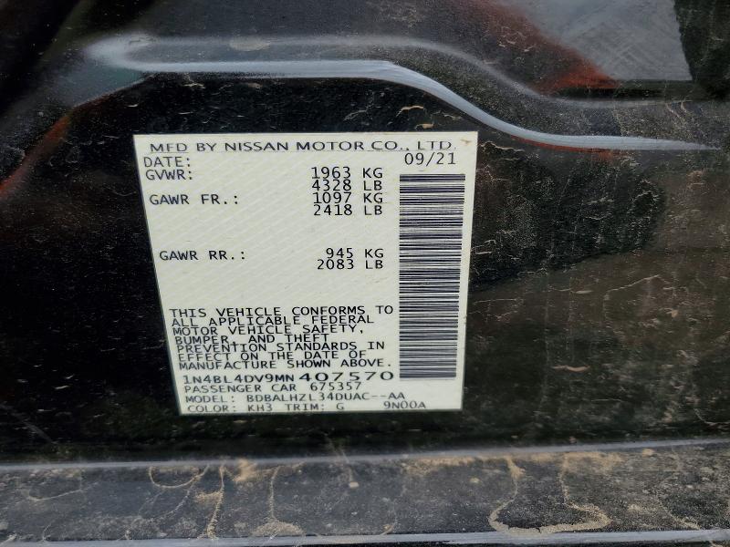 57434316 :رقم المزاد ، 1N4BL4DV9MN407570 vin ، 2021 Nissan Altima مزاد بيع
