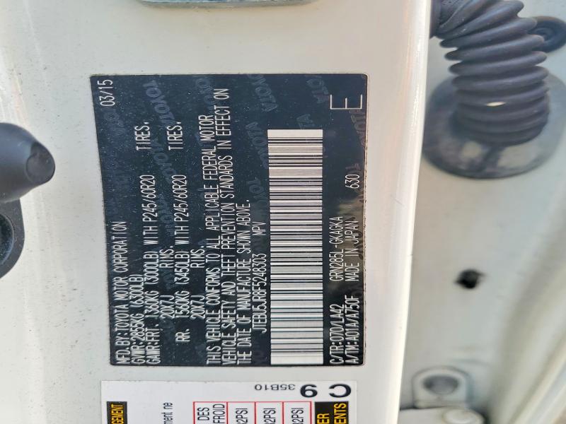 57632496 :رقم المزاد ، JTEBU5JR8F5248303 vin ، 2015 Toyota 4runner مزاد بيع