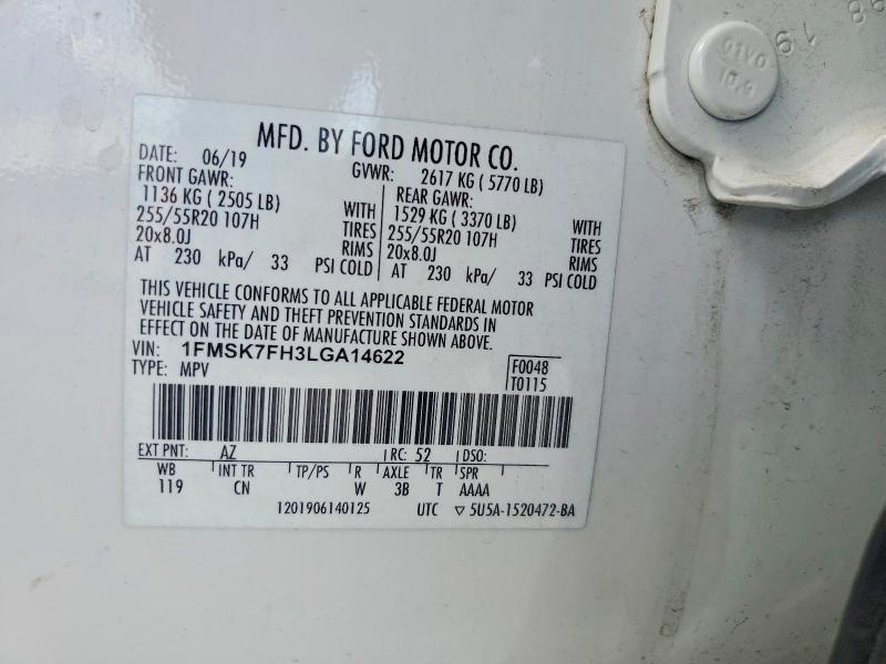 2020 Ford Explorer მანქანა იყიდება აუქციონზე, vin: 1FMSK7FH3LGA14622, აუქციონის ნომერი: 58920706