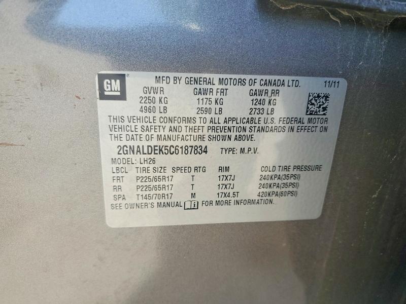 Aukcja sprzedaży 2012 Chevrolet Equinox, vin: 2GNALDEK5C6187834, numer aukcji: 55708996
