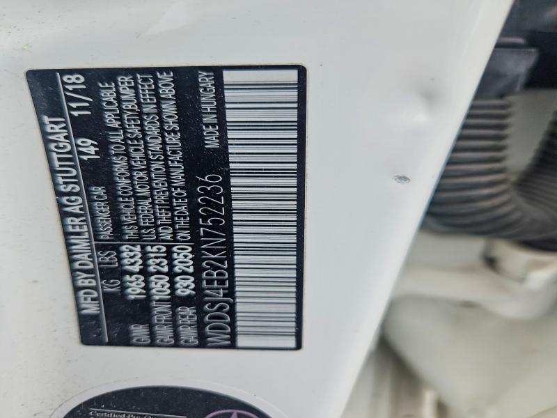 57516676 :رقم المزاد ، WDDSJ4EB2KN752236 vin ، 2019 Mercedes-benz Cla مزاد بيع