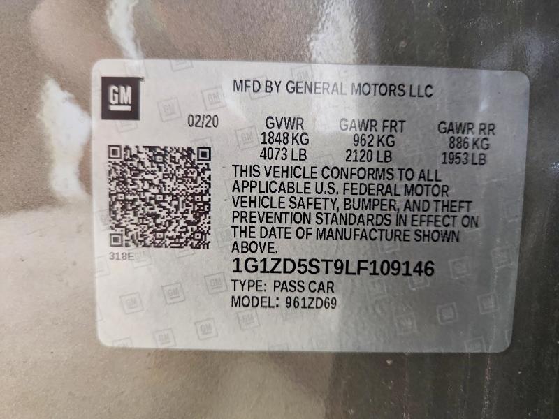 Продажа на аукционе авто 2020 Chevrolet Malibu, vin: 1G1ZD5ST9LF109146, номер лота: 57217416