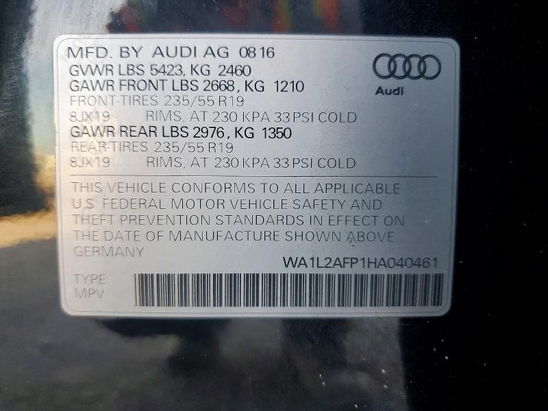 57588576 :رقم المزاد ، WA1L2AFP1HA040461 vin ، 2017 Audi Q5 مزاد بيع