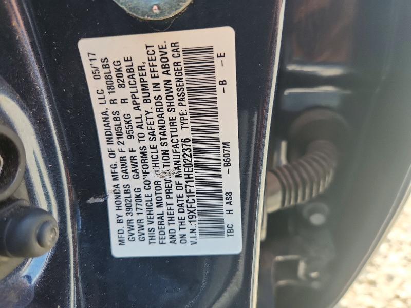 Продажа на аукционе авто 2017 Honda Civic, vin: 19XFC1F71HE022376, номер лота: 59241856