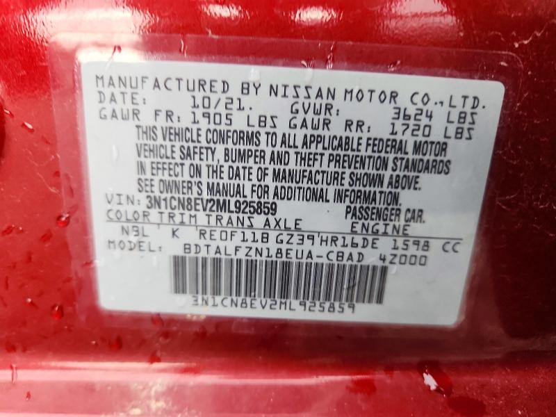2021 Nissan Versa მანქანა იყიდება აუქციონზე, vin: 3N1CN8EV2ML925859, აუქციონის ნომერი: 56064466