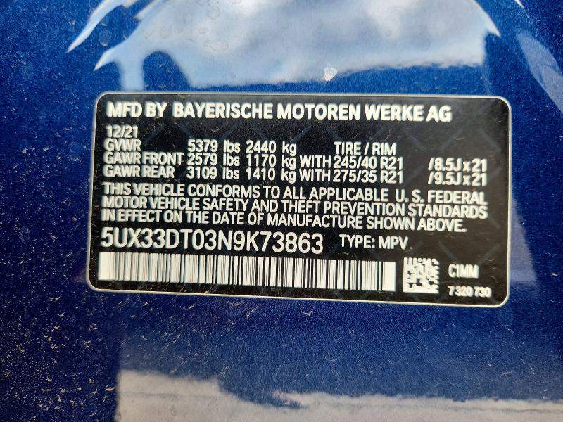 Aukcja sprzedaży 2022 Bmw X4, vin: 5UX33DT03N9K73863, numer aukcji: 55577646