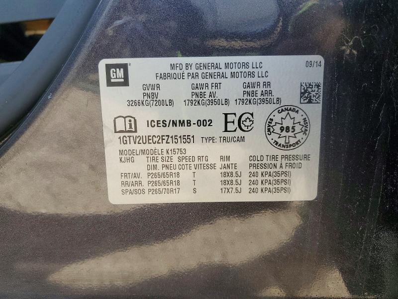 Aukcja sprzedaży 2015 Gmc Sierra, vin: 1GTV2UEC2FZ151551, numer aukcji: 57312166