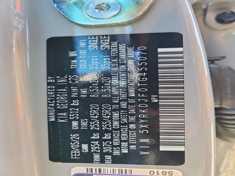 53759146 :رقم المزاد ، 5XYRKDJF0TG455070 vin ، 2026 Kia Sorento مزاد بيع
