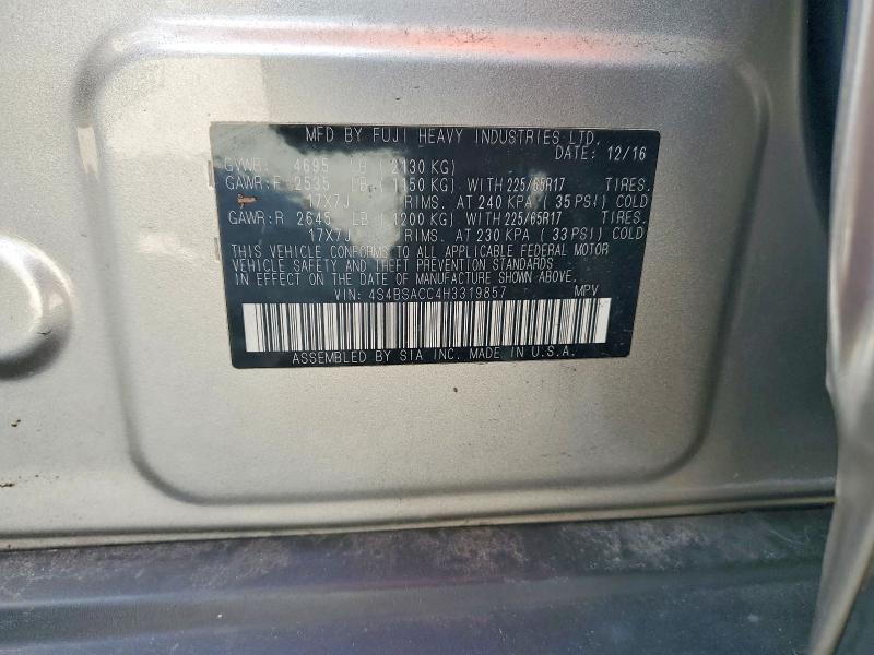 Aukcja sprzedaży 2017 Subaru Outback, vin: 4S4BSACC4H3319857, numer aukcji: 57343726