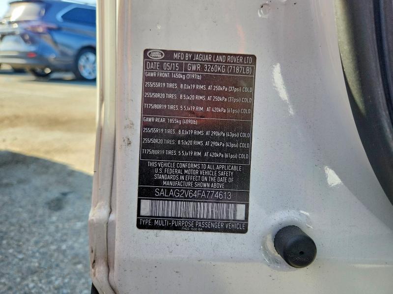 2015 Land Rover Lr4 მანქანა იყიდება აუქციონზე, vin: SALAG2V64FA774613, აუქციონის ნომერი: 55543106