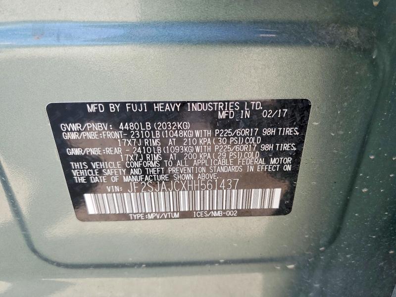 58153446 :رقم المزاد ، JF2SJAJCXHH561437 vin ، 2017 Subaru Forester مزاد بيع