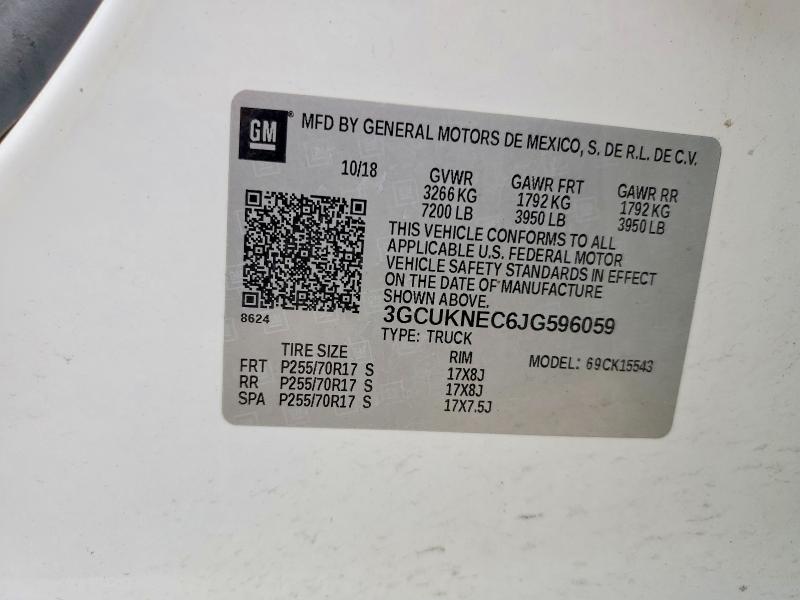 Продаж на аукціоні авто 2018 Chevrolet Silverado, vin: 3GCUKNEC6JG596059, номер лоту: 58772836