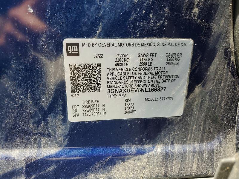 56113326 :رقم المزاد ، 3GNAXUEV6NL166827 vin ، 2022 Chevrolet Equinox مزاد بيع