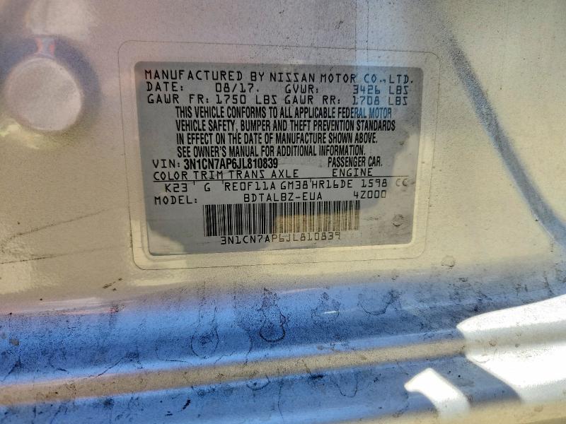 57234896 :رقم المزاد ، 3N1CN7AP6JL810839 vin ، 2018 Nissan Versa مزاد بيع