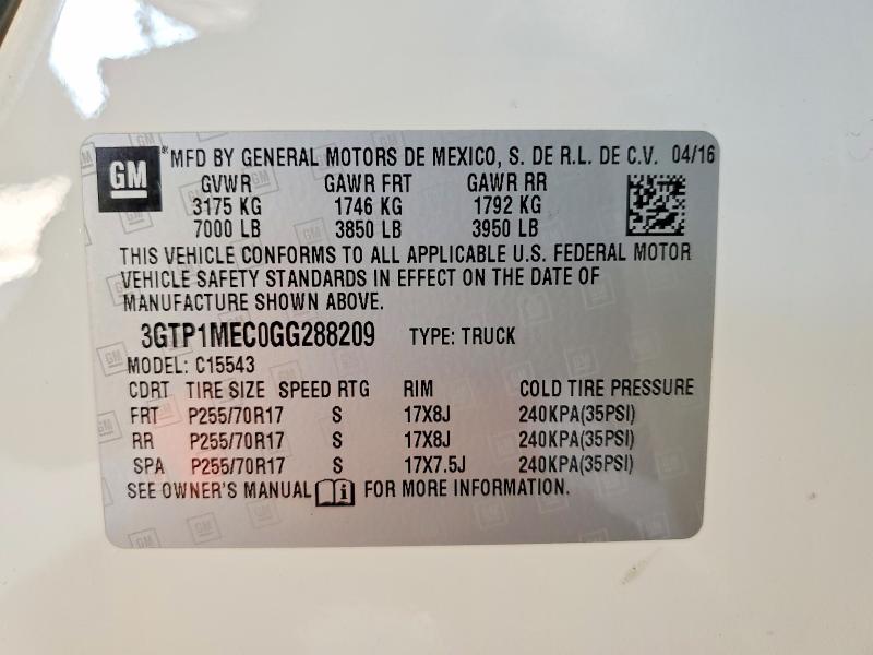 2016 Gmc Sierra მანქანა იყიდება აუქციონზე, vin: 3GTP1MEC0GG288209, აუქციონის ნომერი: 57620236