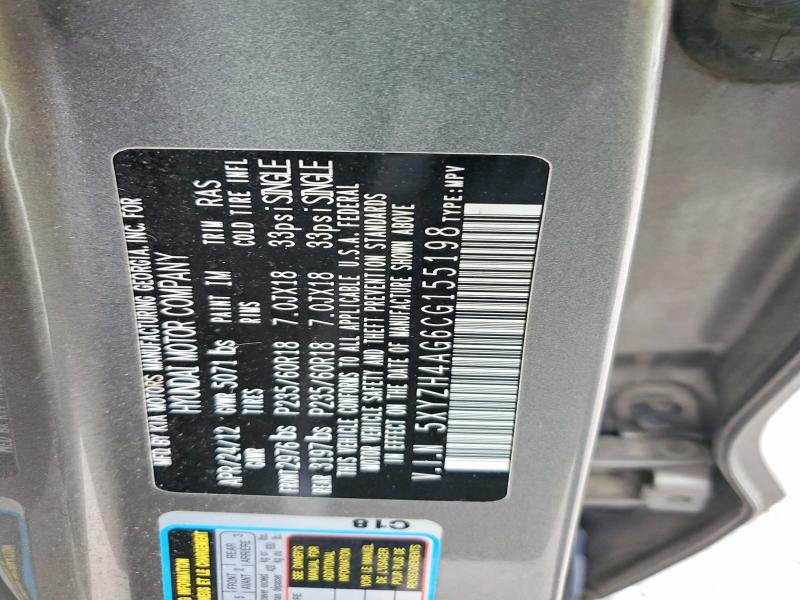 57817056 :رقم المزاد ، 5XYZH4AG6CG155198 vin ، 2012 Hyundai Santa Fe مزاد بيع