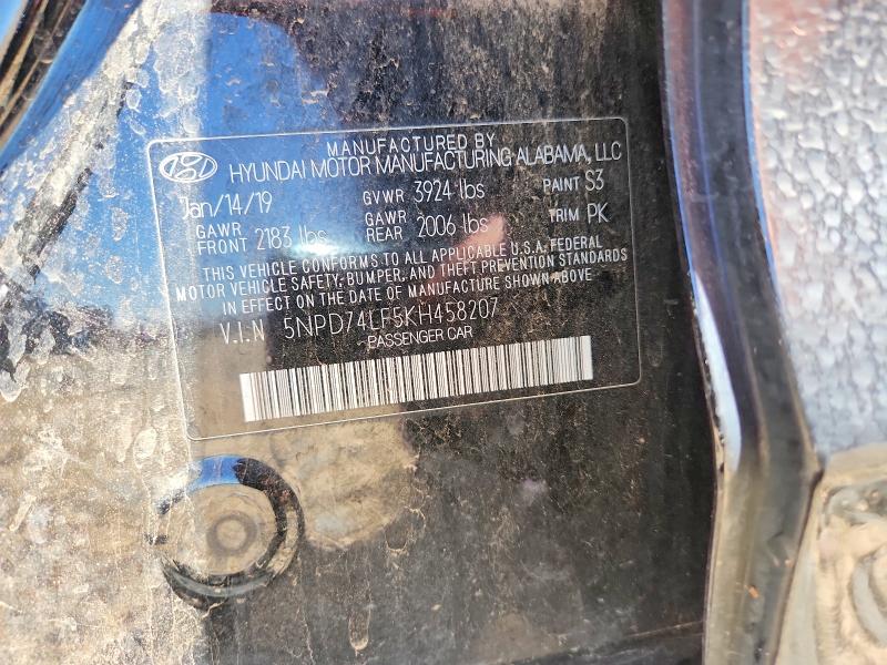 Auction sale of the 2019 Hyundai Elantra, vin: 5NPD74LF5KH458207, lot number: 57460506