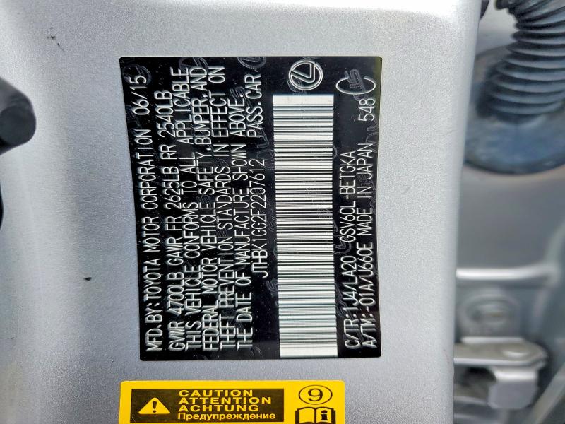 58830646 :رقم المزاد ، JTHBK1GG2F2207612 vin ، 2015 Lexus Es مزاد بيع