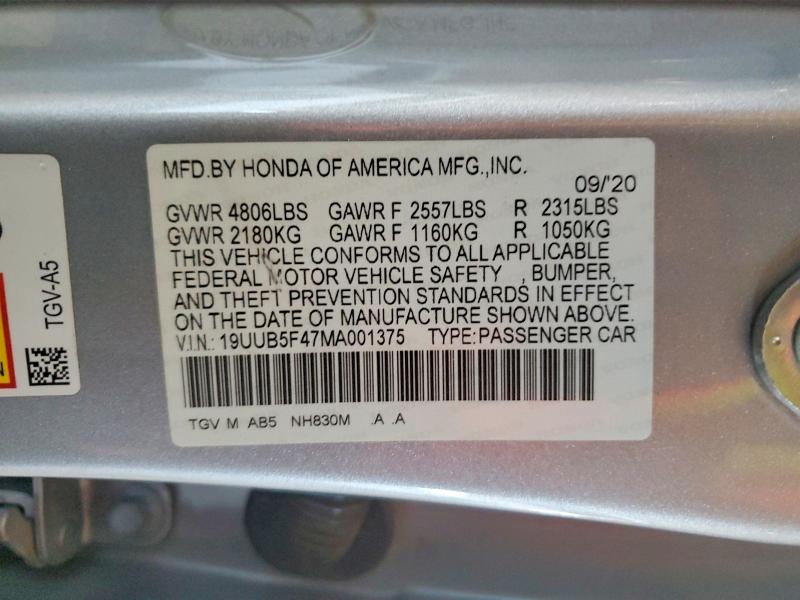 2021 Acura Tlx მანქანა იყიდება აუქციონზე, vin: 19UUB5F47MA001375, აუქციონის ნომერი: 56179646