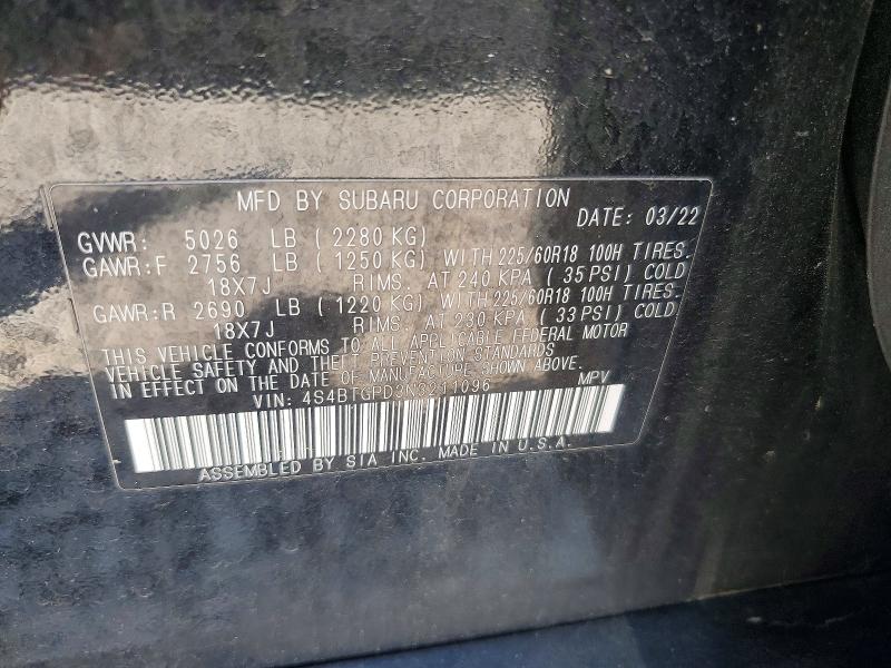 Продажа на аукционе авто 2022 Subaru Outback, vin: 4S4BTGPD3N3211096, номер лота: 56849916