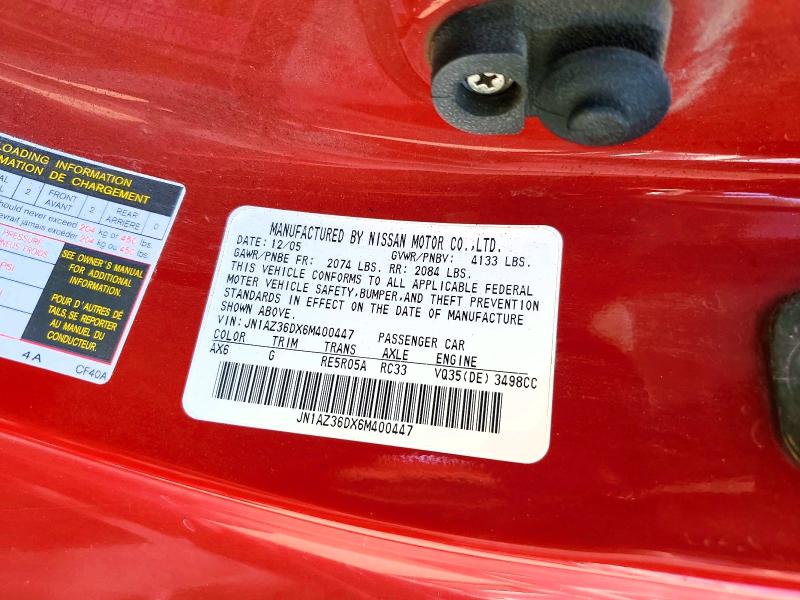 Aukcja sprzedaży 2006 Nissan 350z, vin: JN1AZ36DX6M400447, numer aukcji: 57390596