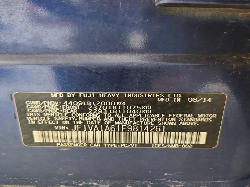 Продажа на аукционе авто 2015 Subaru Wrx, vin: JF1VA1A61F9814261, номер лота: 58008546