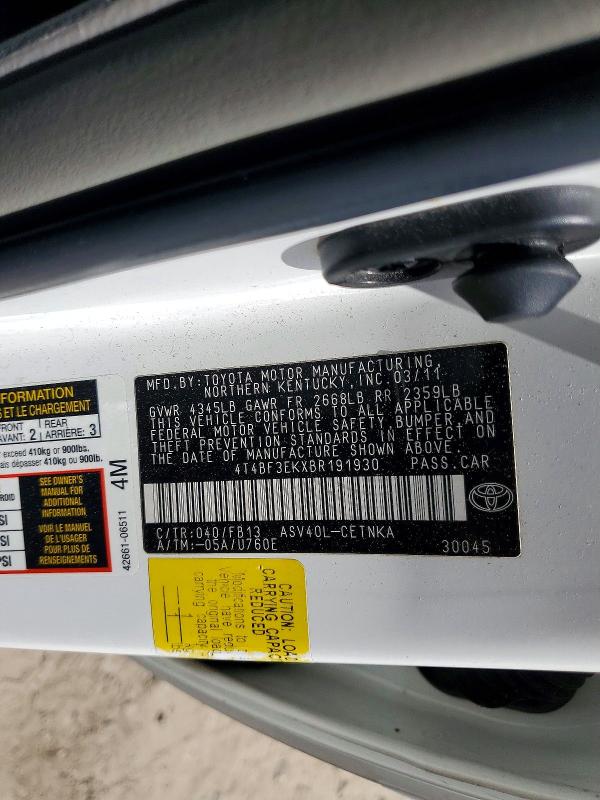 Продаж на аукціоні авто 2011 Toyota Camry, vin: 4T4BF3EKXBR191930, номер лоту: 57605996