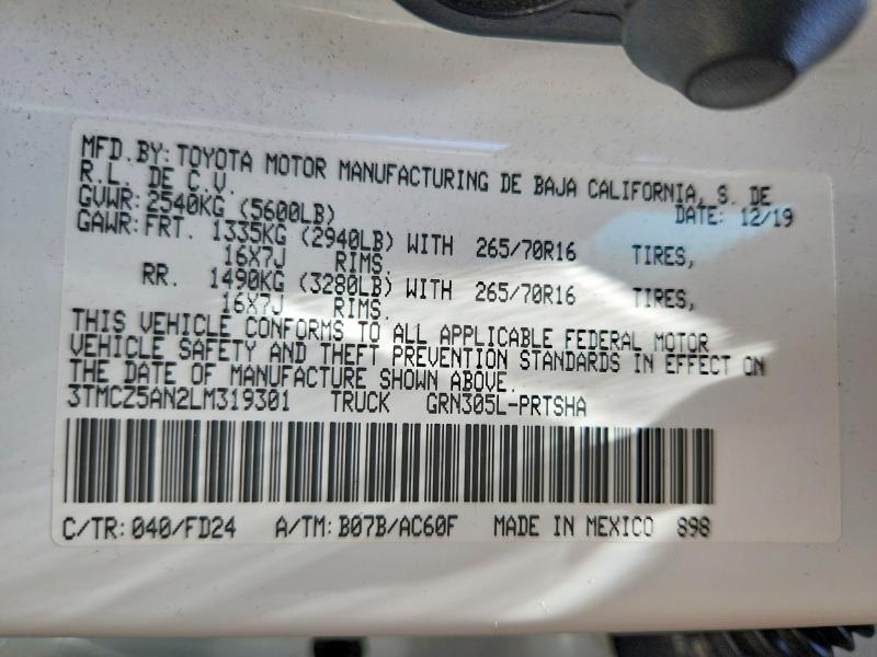 Aukcja sprzedaży 2020 Toyota Tacoma, vin: 3TMCZ5AN2LM319301, numer aukcji: 56183216