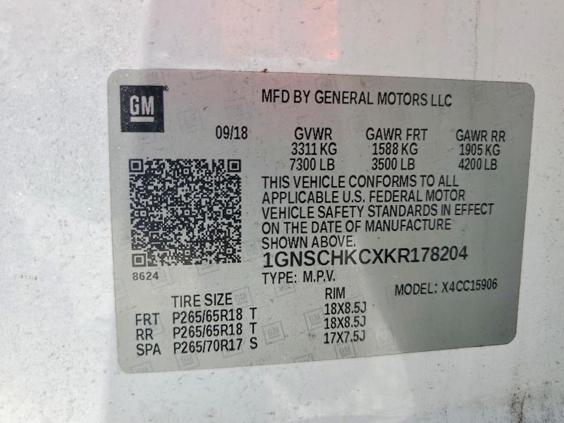Продаж на аукціоні авто 2019 Chevrolet Suburban, vin: 1GNSCHKCXKR178204, номер лоту: 58405236