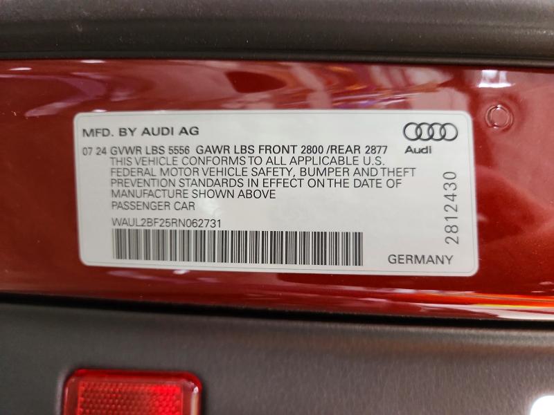 58448736 :رقم المزاد ، WAUL2BF25RN062731 vin ، 2024 Audi A6 مزاد بيع