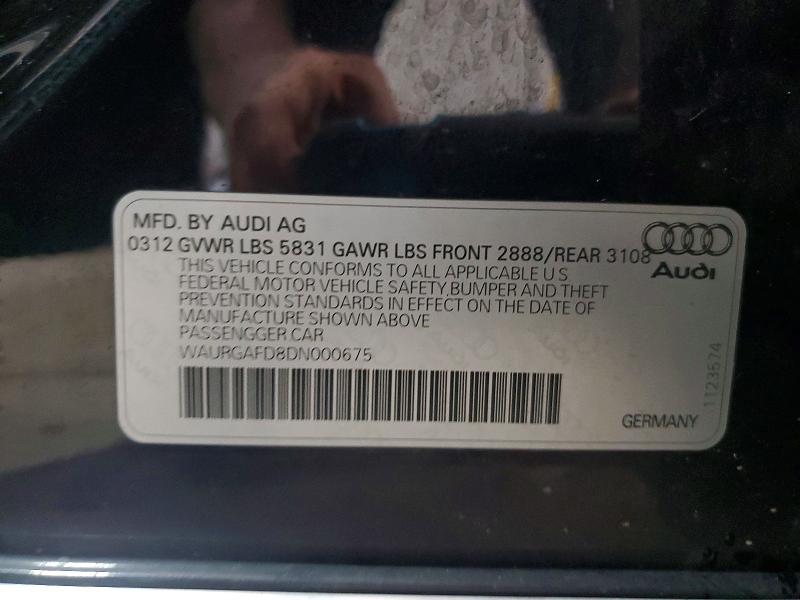 2013 Audi A8 მანქანა იყიდება აუქციონზე, vin: WAURGAFD8DN000675, აუქციონის ნომერი: 57200076