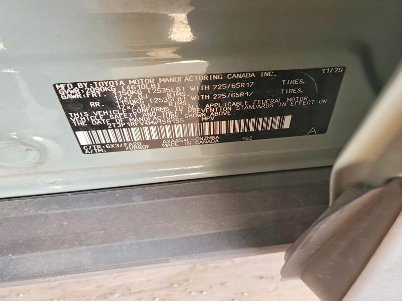 2021 Toyota Rav4 მანქანა იყიდება აუქციონზე, vin: 2T3P1RFV4MW159155, აუქციონის ნომერი: 57256566