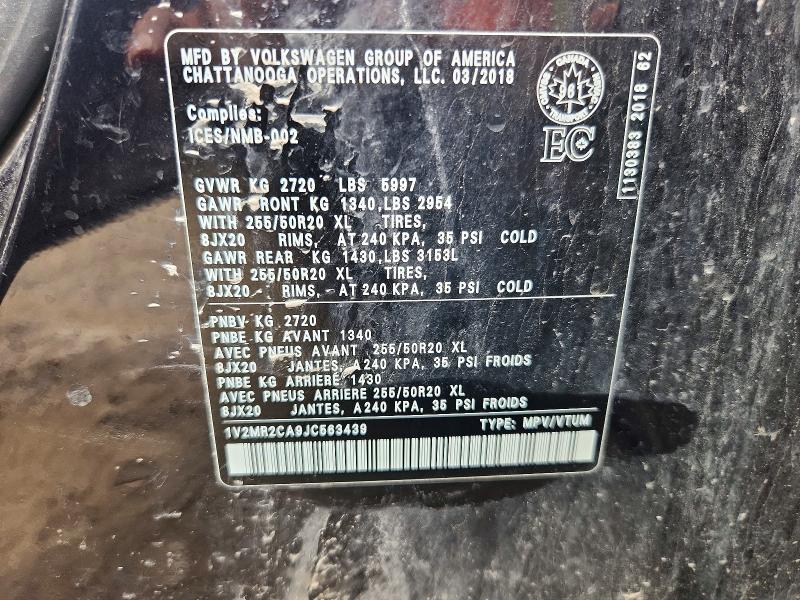 85966215 :رقم المزاد ، 1V2MR2CA9JC563439 vin ، 2018 Volkswagen Atlas مزاد بيع