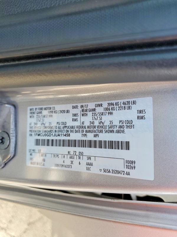 2018 Ford Escape მანქანა იყიდება აუქციონზე, vin: 1FMCU0GD1JUA11458, აუქციონის ნომერი: 56760806