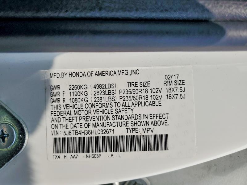 56681236 :رقم المزاد ، 5J8TB4H36HL032671 vin ، 2017 Acura Rdx مزاد بيع