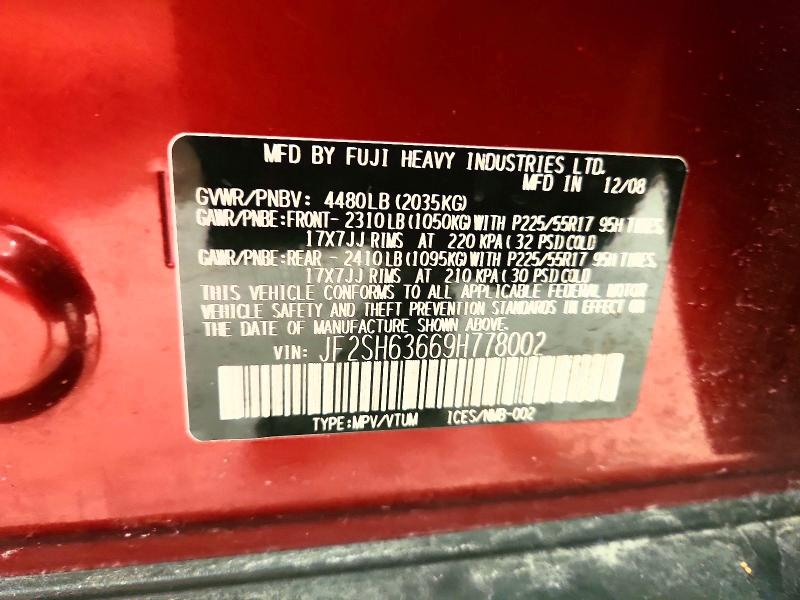 Aukcja sprzedaży 2009 Subaru Forester, vin: JF2SH63669H778002, numer aukcji: 57575916