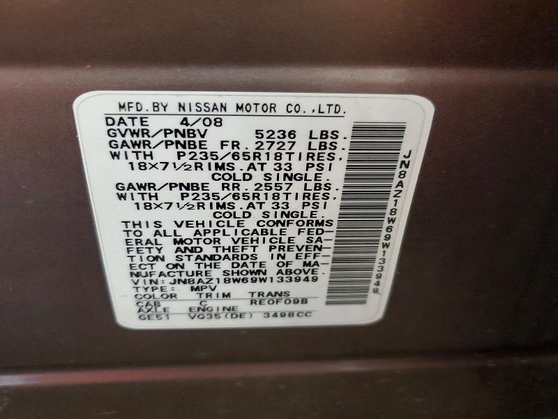 59317906 :رقم المزاد ، JN8AZ18W69W133949 vin ، 2009 Nissan Murano مزاد بيع