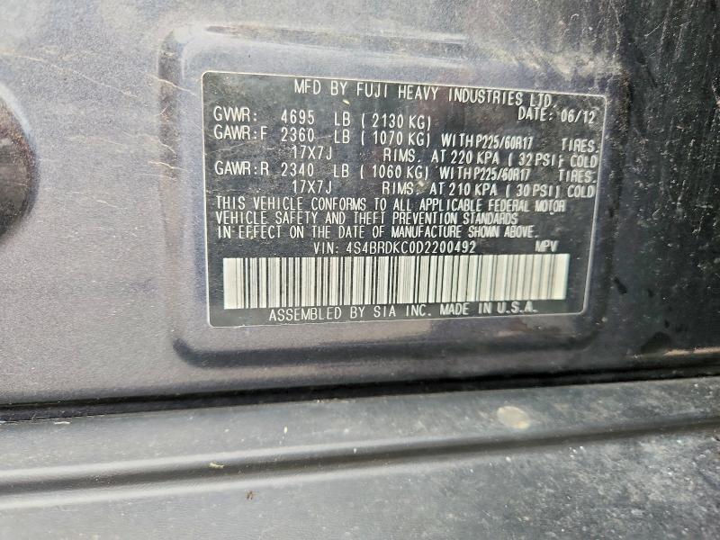 56137716 :رقم المزاد ، 4S4BRDKC0D2200492 vin ، 2013 Subaru Outback مزاد بيع