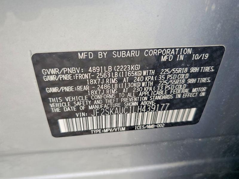 56841826 :رقم المزاد ، JF2SKAUC1LH439177 vin ، 2020 Subaru Forester مزاد بيع
