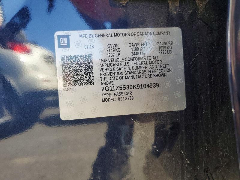 55806796 :رقم المزاد ، 2G11Z5S30K9104939 vin ، 2019 Chevrolet Impala مزاد بيع