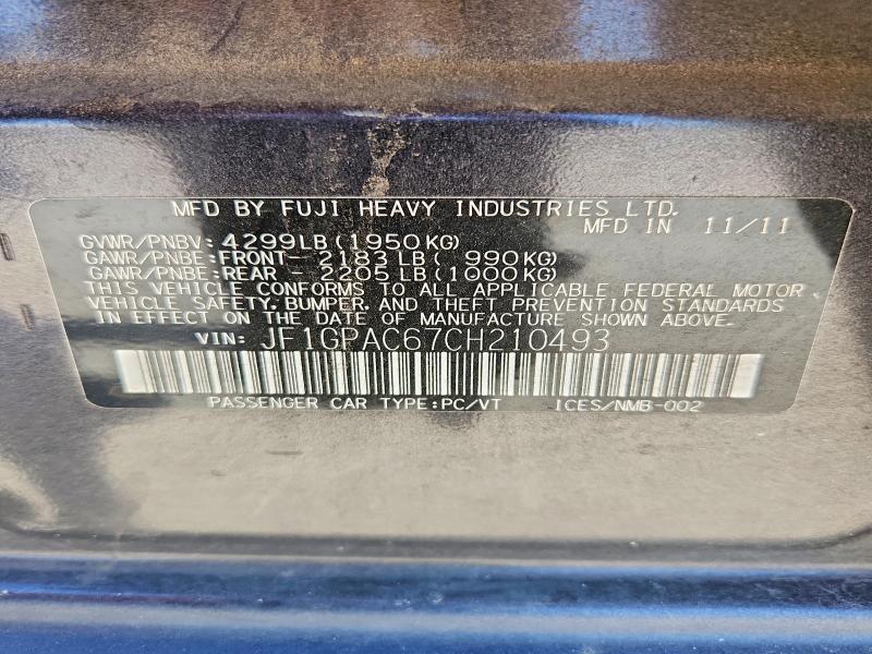 Aukcja sprzedaży 2012 Subaru Impreza, vin: JF1GPAC67CH210493, numer aukcji: 57266196