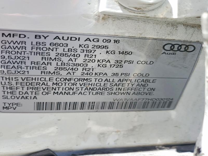Продажа на аукционе авто 2017 Audi Q7, vin: WA1VAAF77HD030124, номер лота: 59017496