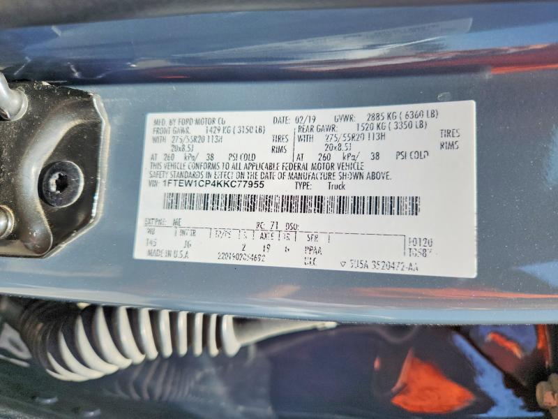 58472286 :رقم المزاد ، 1FTEW1CP4KKC77955 vin ، 2019 Ford F150 مزاد بيع