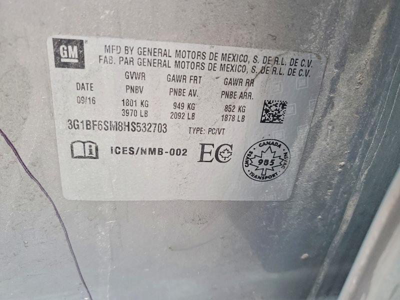 2017 Chevrolet Cruze მანქანა იყიდება აუქციონზე, vin: 3G1BF6SM8HS532703, აუქციონის ნომერი: 55899276