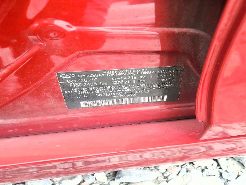 2011 Hyundai Sonata მანქანა იყიდება აუქციონზე, vin: 5NPEB4AC3BH190463, აუქციონის ნომერი: 55982526